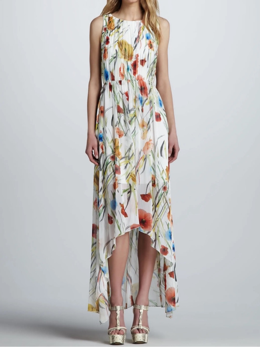 Alice + Olivia Mel Silk Open Back Gathered High-Low Dress